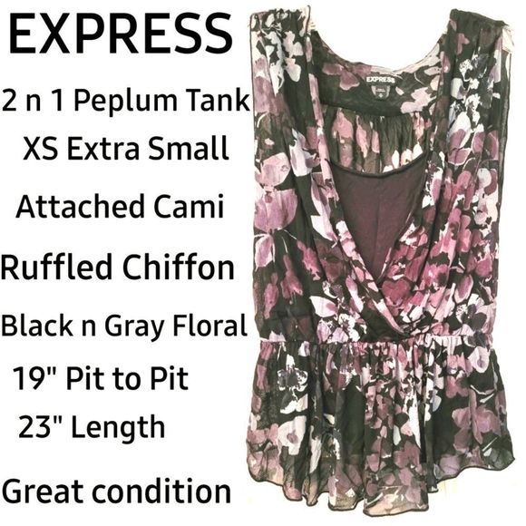 Express Tops - EXPRESS Chiffon Sleeveless Floral Top XS Gray Black Pink Ruffle Surplice Fairy
